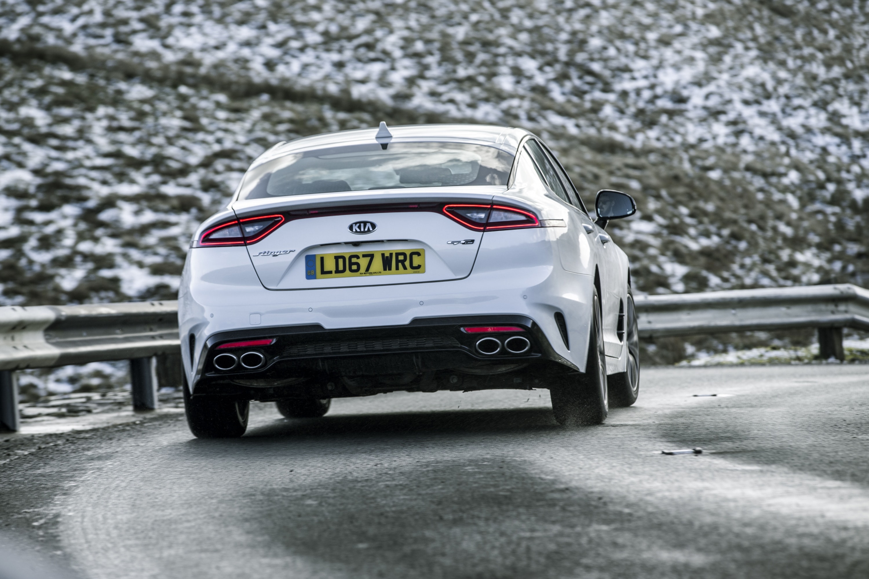 rear view of a white Kia Stinger GT Line